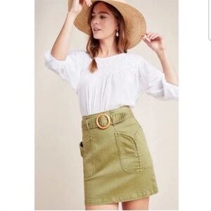 Anthropologie Pilcro Charlie Belted Mini Skirt Dark Green